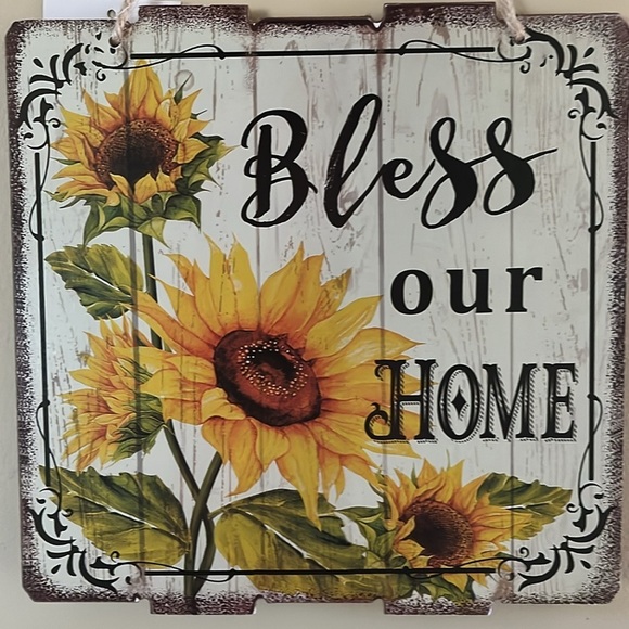 🆕 Bless Our Home Wall Decor Hanging Sign Sunflowers - Picture 1 of 6